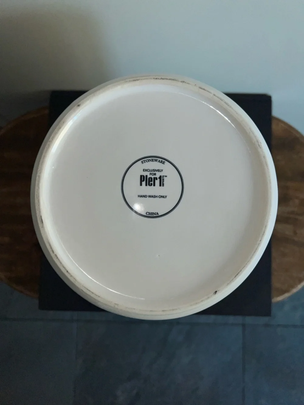 Pier 1 White Ceramic Canister with Black Logo